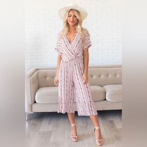 Antoinette Boho floral rayon crop jumpsuit with elastic waist and pockets size S